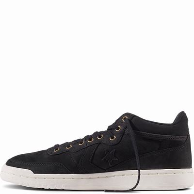 Converse Fastbreak Leather + Stripe High Tops Mens - Black/Black Shoes (234JYQNP)